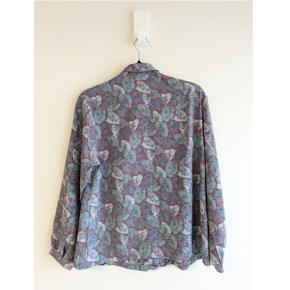 Cecilla Pure Silk leaf print button down blouse - Picture 2 of 6